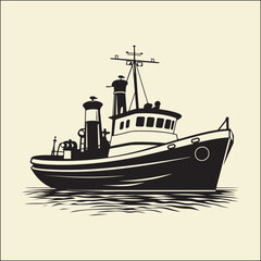 Obraz premium Tug Boat Silhouette, Nautical, Ship Icon