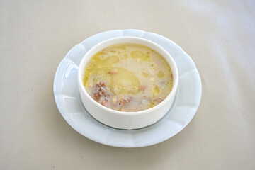 Turkish Traditional Tripe Soup. Iskembe, tuzlama, sirdan, beyran, ayak paca, kelle paca corbasi.