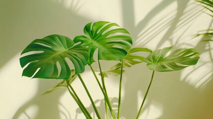 Obraz premium Vibrant green shadow abstract overlay created by lush leaves in a sunlit room