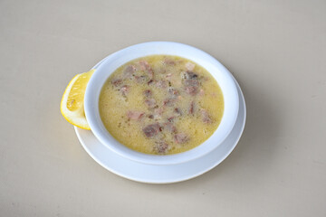 Turkish Traditional Tripe Soup. Iskembe, tuzlama, sirdan, beyran, ayak paca, kelle paca corbasi.