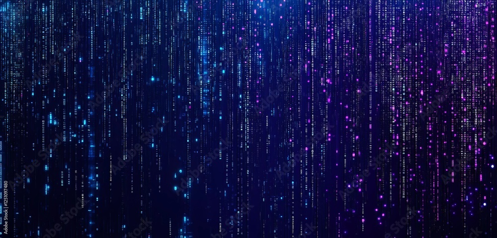 Poster abstract background with a blue-purple gradient and a tiny pixel squares pattern. digital vector ill
