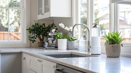 Modern Kitchen with Under Sink Water Filtration and Eco-Friendly Countertops for Sustainable Living