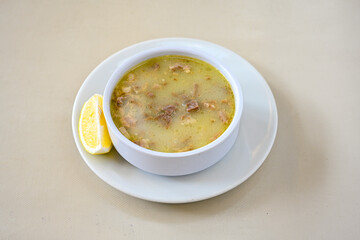 Turkish Traditional Tripe Soup. Iskembe, tuzlama, sirdan, beyran, ayak paca, kelle paca corbasi.