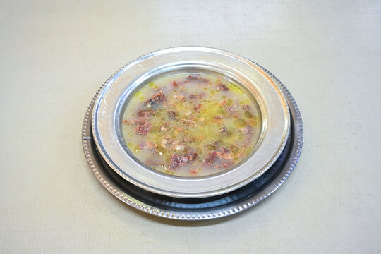 Turkish Traditional Tripe Soup. Iskembe, tuzlama, sirdan, beyran, ayak paca, kelle paca corbasi.