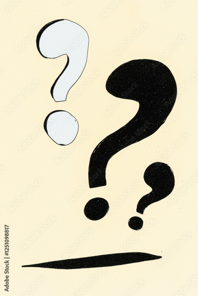 Poster exploring curiosity: an abstract representation of questions in black and white illustration for mod