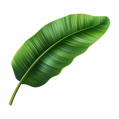 Realistic banana leaf with detailed texture and vibrant green color, isolated on transparent background. Generative Ai.
