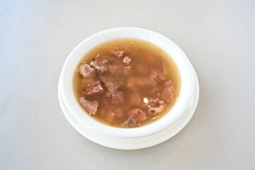 Turkish Traditional Tripe Soup. Iskembe, tuzlama, sirdan, beyran, ayak paca, kelle paca corbasi.