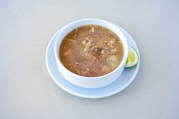 Turkish Traditional Tripe Soup. Iskembe, tuzlama, sirdan, beyran, ayak paca, kelle paca corbasi.
