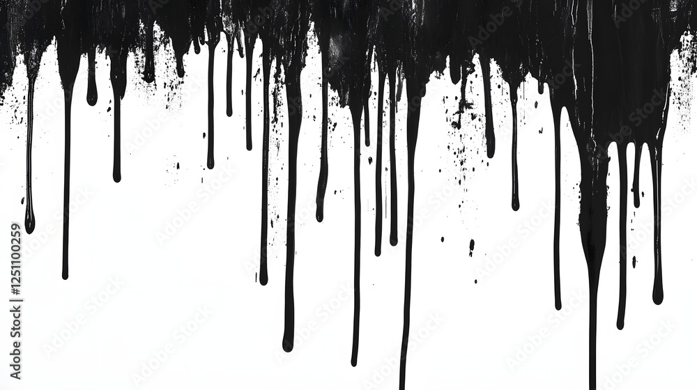 Fototapete Dramatic moody black and white abstract background with flowing oozing paint drips and splatters  Experimental grungy contemporary texture  Captivating visually striking design element