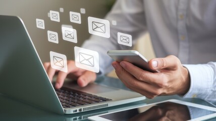 Modern Business Communication: Email, Laptop, Smartphone