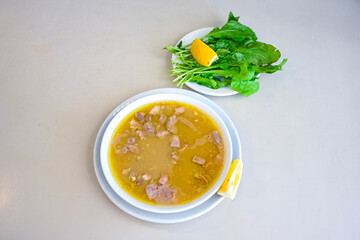 Turkish Traditional Tripe Soup. Iskembe, tuzlama, sirdan, beyran, ayak paca, kelle paca corbasi.