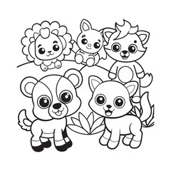 Wildlife line art for kids and adults coloring books