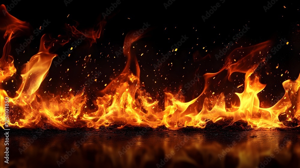 Aufkleber dramatic scene of a raging inferno with intense scorching flames engulfing the darkness creating a p