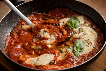 eggplants parmigiana casserole, traditional italian recipe