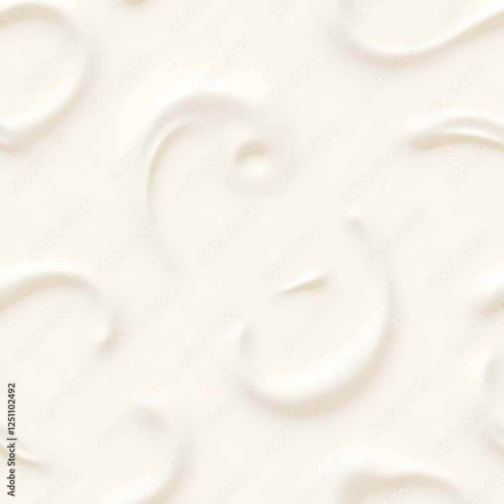Poster creamy swirl texture on white background with soft curves and wave patterns, curd ice cream