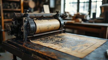 Antique Printing Press in a Vintage Workshop Setting