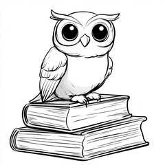Fototapeta premium Charming Owl Perched on Books Simple Coloring Page Design