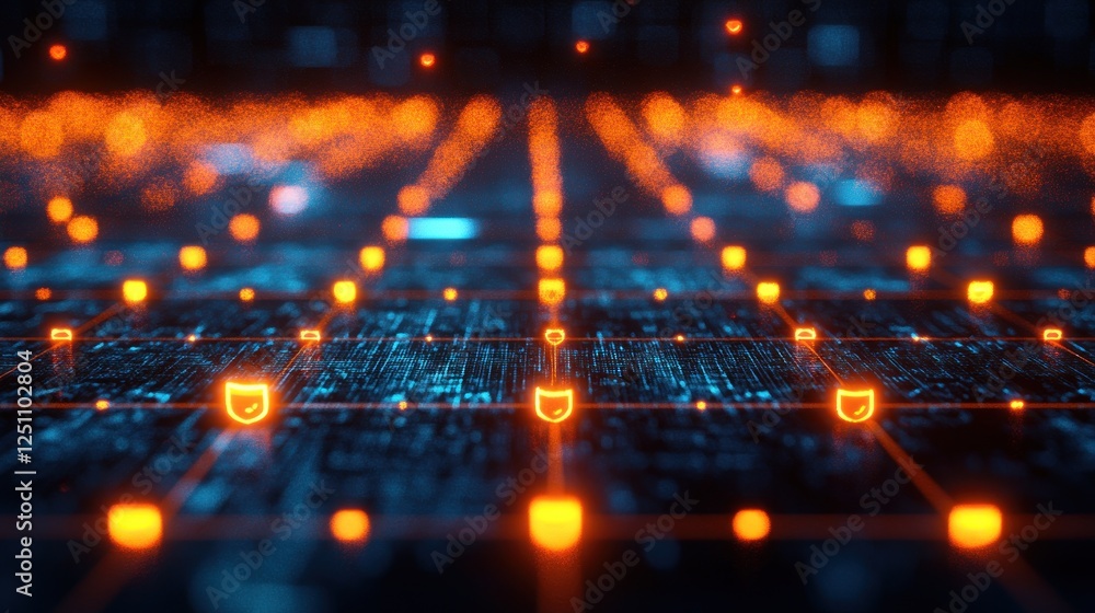 Poster abstract digital security network with shields