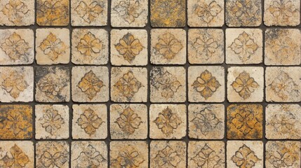 Beige and Yellow Floral Tile Pattern Texture Background