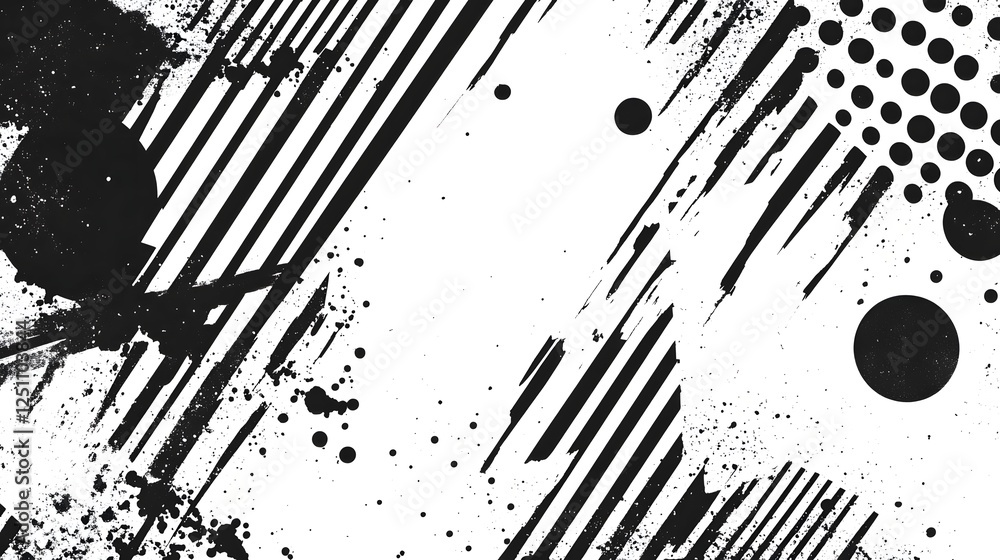 Aufkleber dynamic abstract geometric monochrome overlapping shapes and lines pattern with splash overlay effec