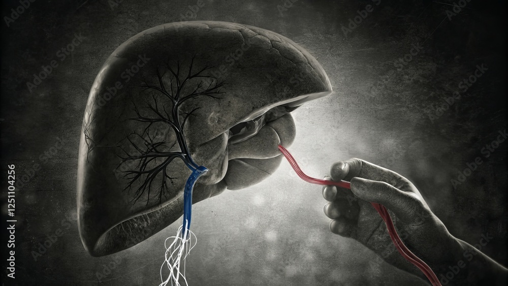 Poster a surreal depiction of a brain and hand connecting through colored wires, symbolizing thought and li