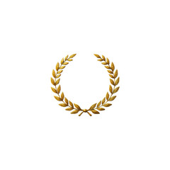 Golden Laurel Wreath  Circular Design on Transparent Background.