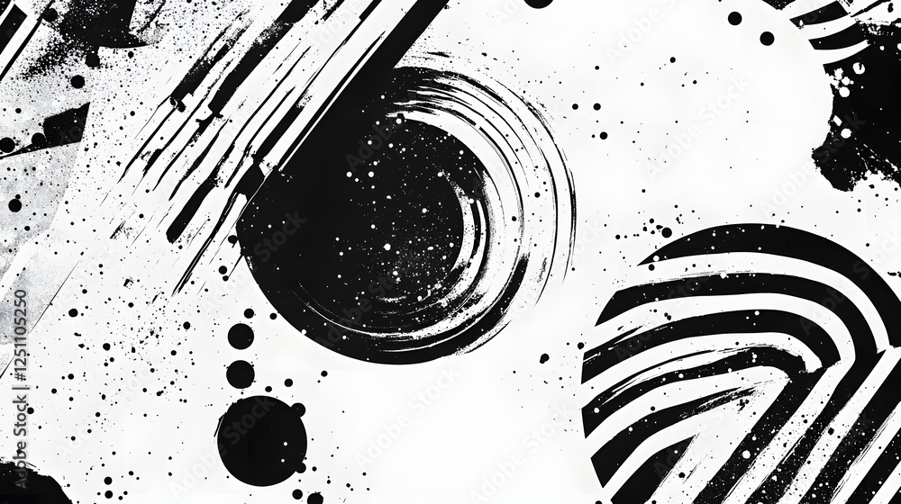 Aufkleber Dynamic Monochrome Splatter Pattern Composition   Captivating Visually Striking Abstract Graphic Design with Fluid Brush Strokes Swirls and Blots