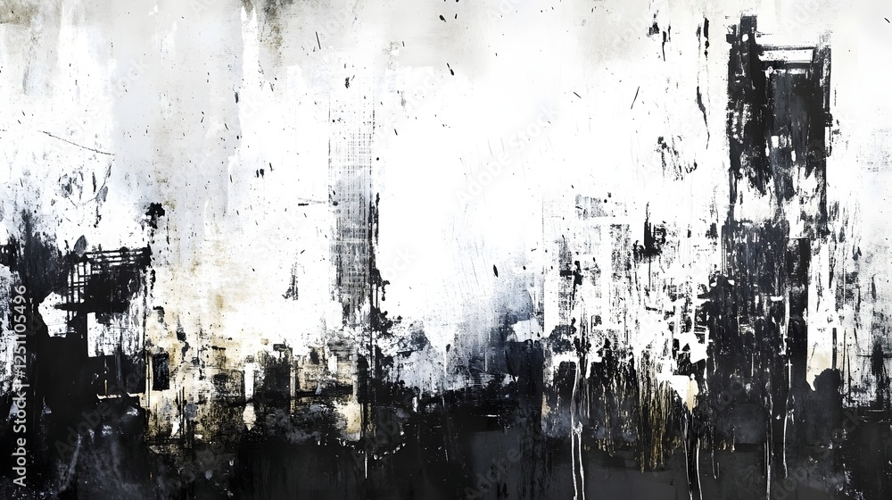 Poster dystopian and futuristic urban landscape depicted in a dramatic moody and expressionistic abstract p