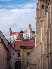 One of the oldest streets in Bratislava with a view of Bratislava Castle.