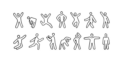 Hand-drawn human figures, cartoon symbol pictogram icons in various poses.