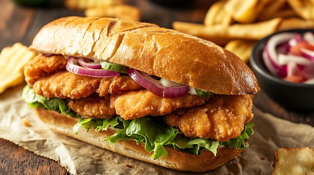 Mexican torta de milanesa sandwich made with bolillo bread telera or baguette