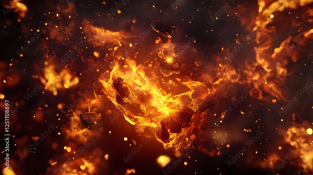 Poster Explosive fiery fractal energy eruption bursting with dramatic intensity and vibrant motion  Captivating digital abstraction of a powerful chaotic and spectacular natural phenomenon