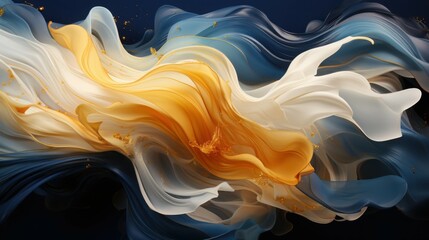 Luxurious Abstract Fluid Wave in Sapphire Blue, Gold, and Pearl White