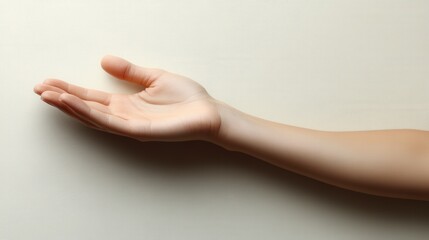 Woman's Pale Hand Against Beige Background