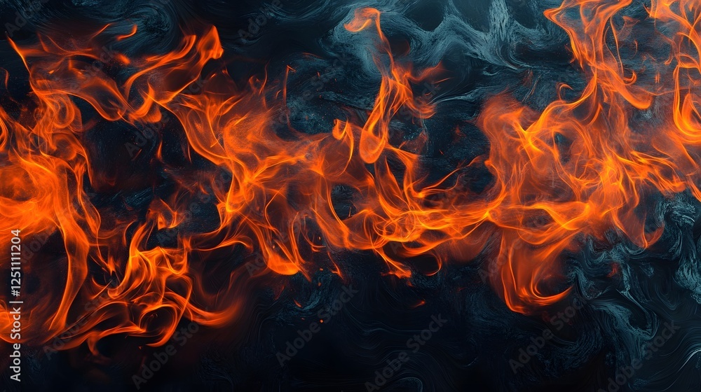 Aufkleber Intense burning flames raging in the darkness creating a fiery dramatic and apocalyptic scene of raw energy power and destruction  The fiery glow and sizzling sparks evoke a sense of danger risk