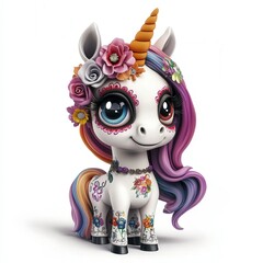 Colorful unicorn with flowers and intricate designs in a whimsical style