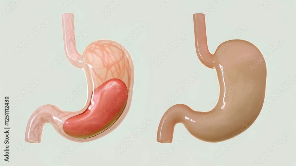 Poster a comparison of two stomach models, highlighting different anatomical features.
