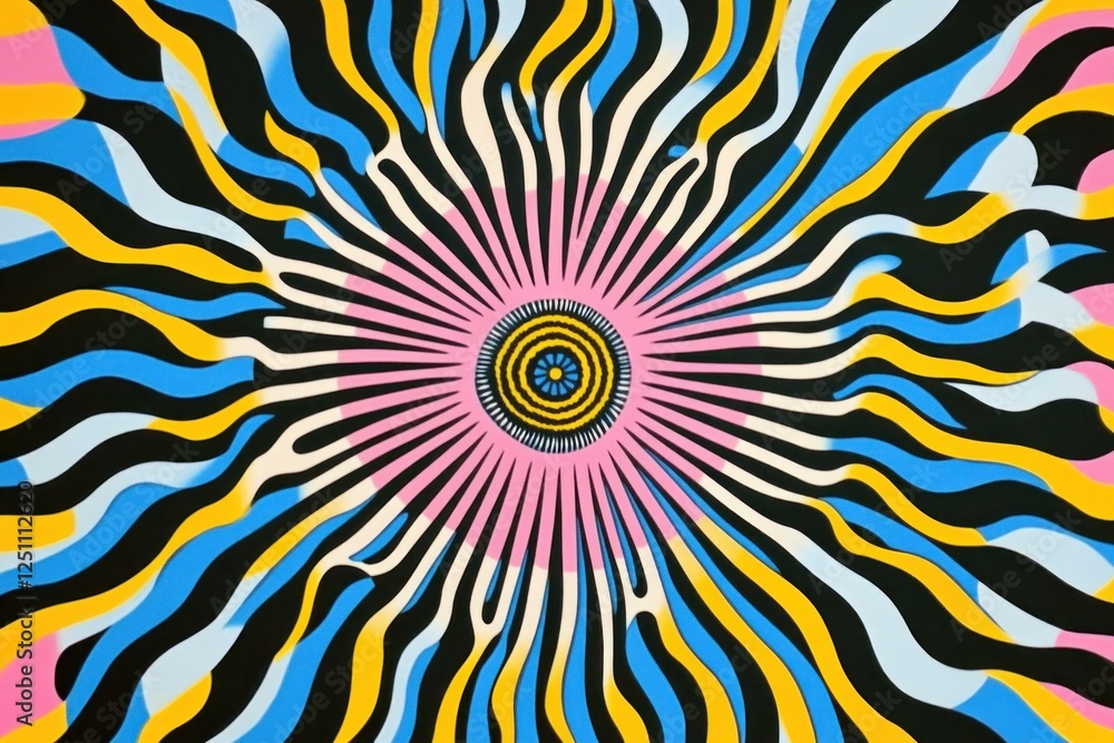 Poster vibrant abstract explosion of colors with swirling patterns in blue, yellow, and pink, creating a dy