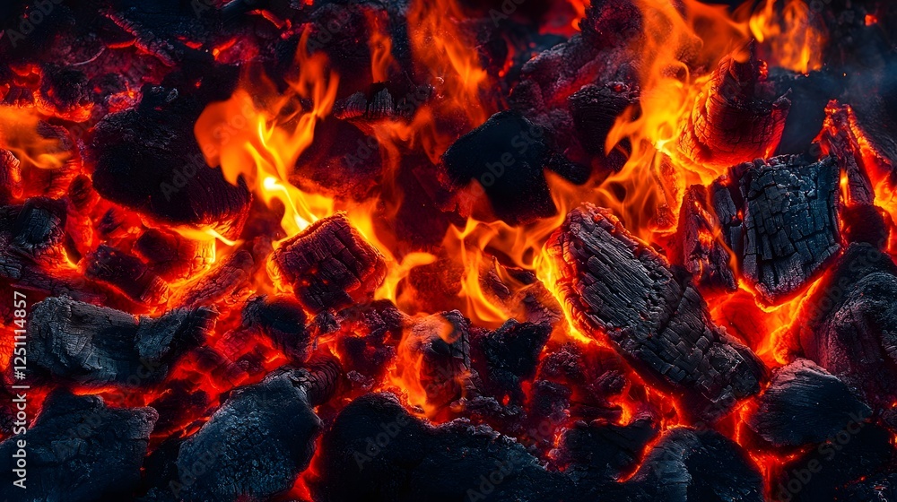 Poster intense fiery flames burning brightly with scorching heat and glowing embers creating a powerful and