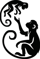 monkey silhouette. black monkey isolated on white background. cutout monkey. hand drawn monkey design. vector illustration. monochrome cartoon shadow vector silhouette.
