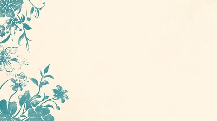 Teal Floral Design On Off White Background