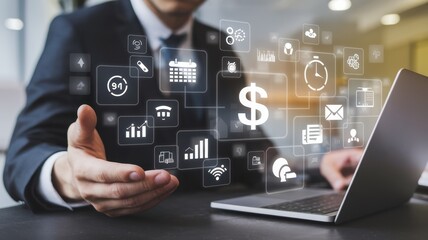 Digital Finance Management: Businessman Using Technology for Financial Success