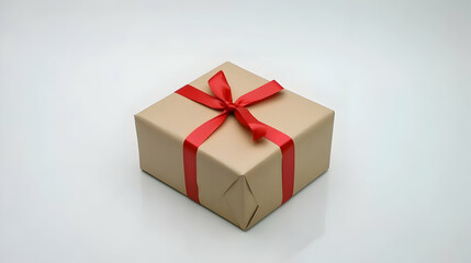 Obraz premium Gift box with red ribbon on white background. Possible use e-commerce product presentation