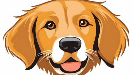 Happy Golden Retriever Head, cartoon style, digital illustration, for use in pet products or social media