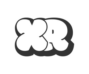 XR logo, bubble comic lettering, rounded in graffiti style black and white silhouette. Trendy preschool X and R letter text for festival party, personal initials, children funky print and web.