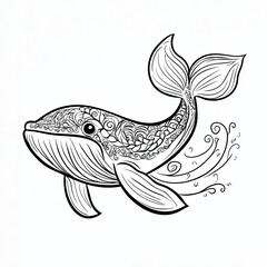 Ocean World Coloring Page Whale with Decorated Tail