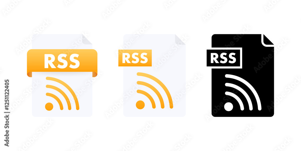 Poster rss document icons symbolizing web feed formats for online content distribution