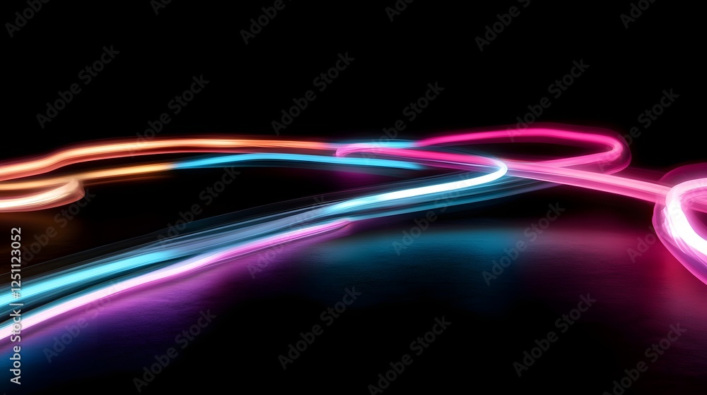 Aufkleber Luminous trails of vibrant dynamic energy in an experimental digital art composition featuring swirling glowing lines curves and waves of neon like colors and illumination