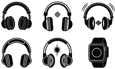 Minimalist Smartwatch and Wireless Earbuds Icon Set Wearable Tech Graphics