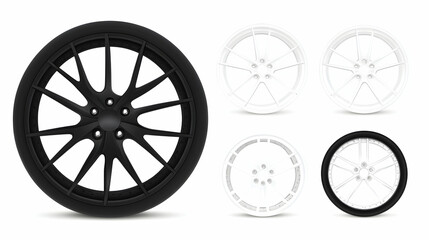 Realistic car wheel rims, black and white. Possible use  design inspiration, stock photography